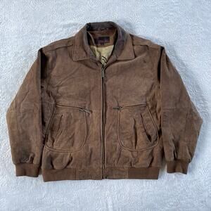 🔥VTG Phase Two Genuine Leather Bomber Aviator Pilot Jacket USA Map Lined Mens